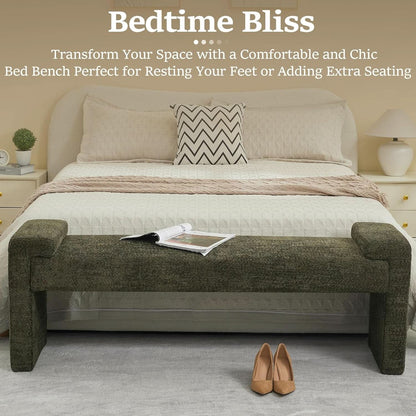 Green Upholstered End Of Bed Bench Curved Wood Frame
