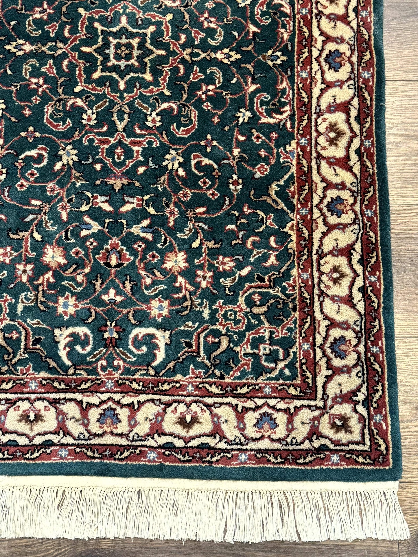 Dark Green Indo Persian Rug 2.5 x 4, Hand Knotted Wool Small Oriental Carpet