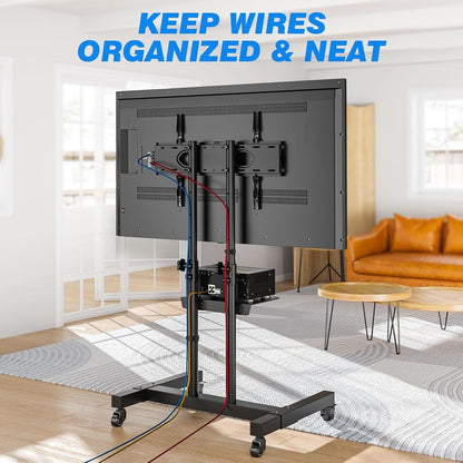 Height Adjustable Mobile TV Cart For 32 To 83 Inch Screens With Locking Wheels