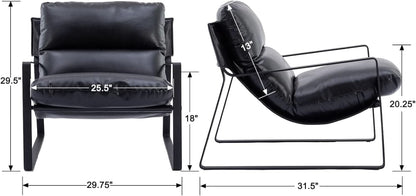 Black PU Leather MidCentury Upholstered Leisure Armchair