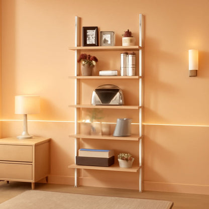 Oak 5 Tier Ladder Shelf With Metal Frame Home Office