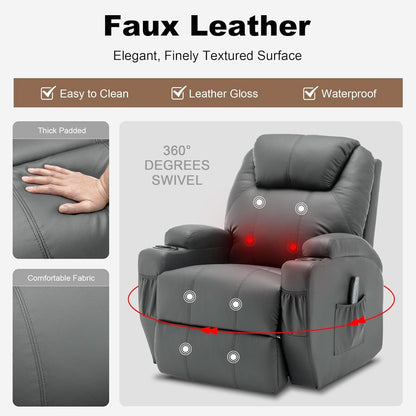 360 Degree Swivel Recliner Chair With Massage And Heat