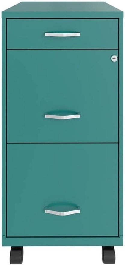 3 Drawer 29.52 Inch Turquoise Metal Filing Cabinet Lockable Preassembled for Home Office
