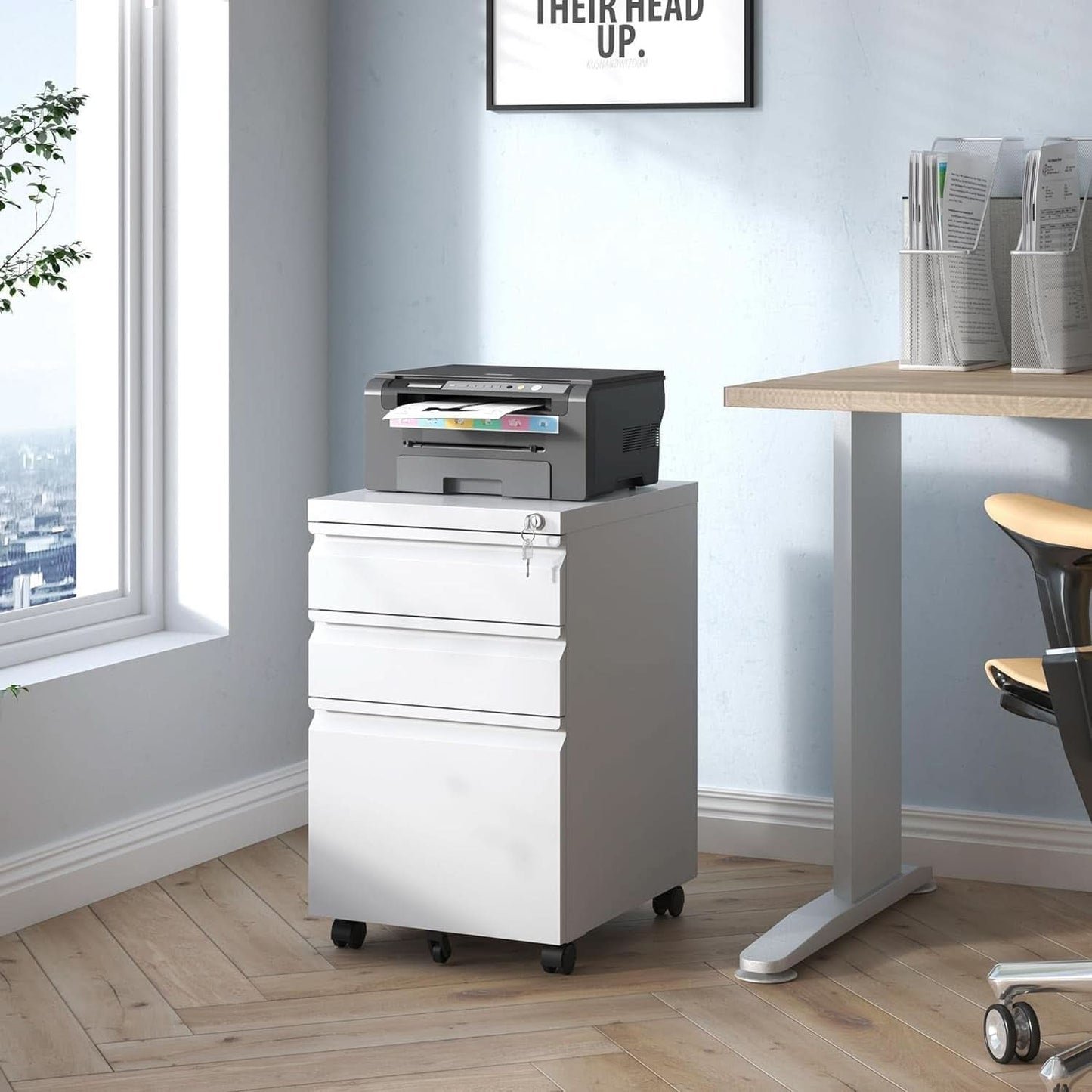 Three Drawer Locking File Cabinet Matte White For Home Office Under Desk Fully Assembled A4 Letter Legal