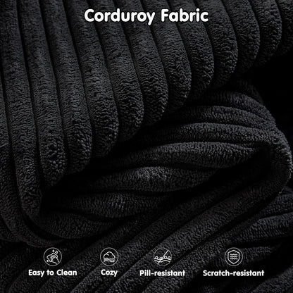 104 Inch Black Corduroy L Shaped Sectional Sofa Deep Set Upholstered Modular Couch No Assembly