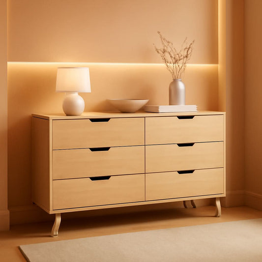 Mid-Century Modern 6-Drawer Dresser, 52 Inch Width
