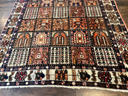 Persian Bakhtiari Tribal Rug 7x10, Panel Design, Semi Antique