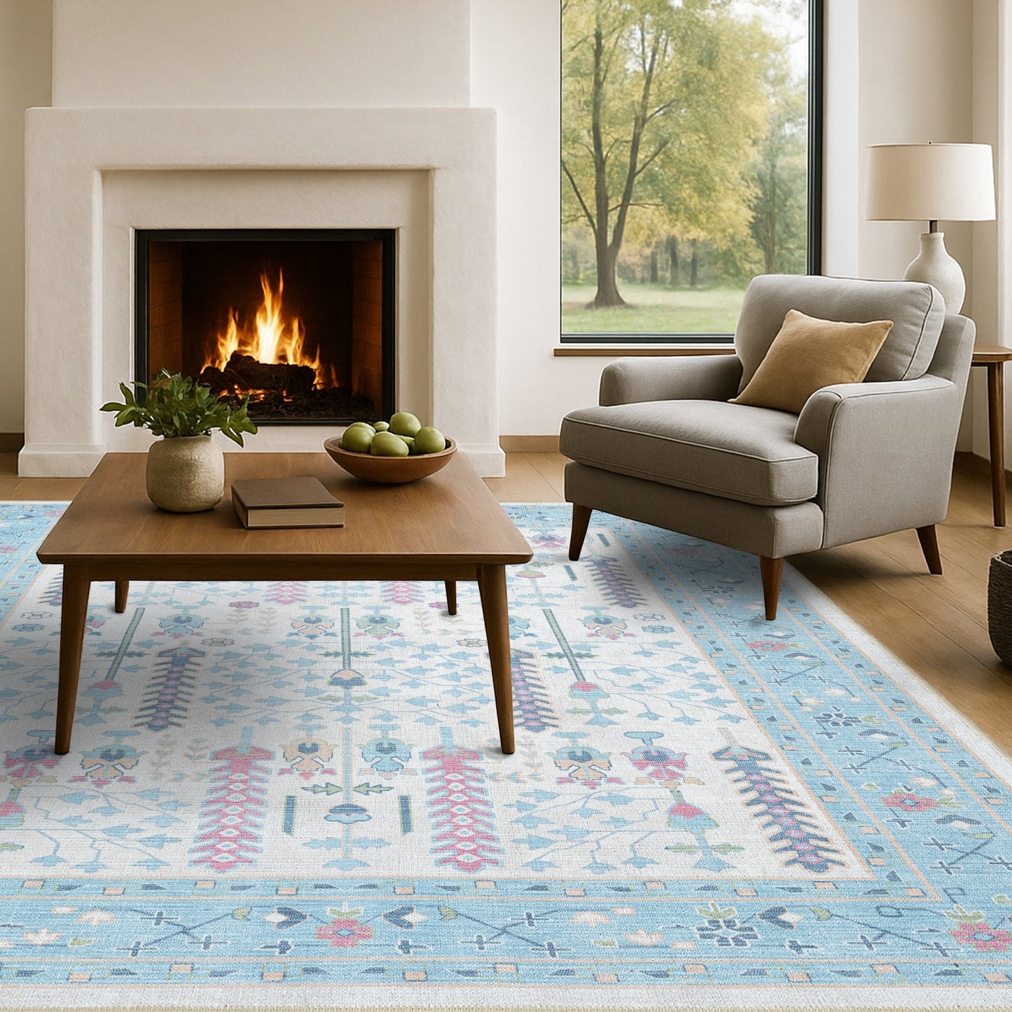 Annela Pastel Light Blue Modern Oushak Rug