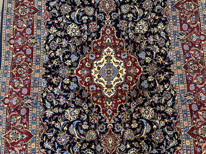 Dark Blue Persian Rug 5x8, Kork Wool Semi Antique Kashan Carpet, Very Fine Lachak Toranj Rug, Hand Knotted Floral Medallion Rug, 5 x 8 Oriental Rug