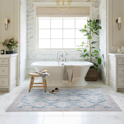 Samara Cream Blue Distressed Turkish Rug