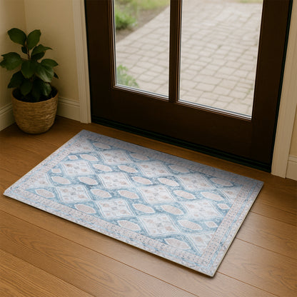 Samara Cream Blue Distressed Turkish Rug