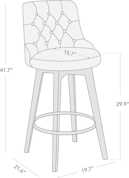 Bar Stool 30 Inch Stone Grey Upholstered 360 Degree Swivel