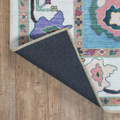 Farhana Green Colorful Floral Modern Oushak Rug