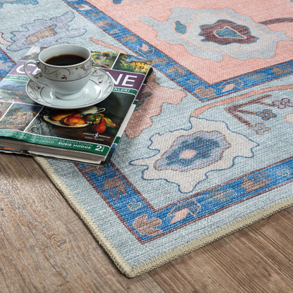 Menna Salmon Orange Blue Modern Oushak Rug