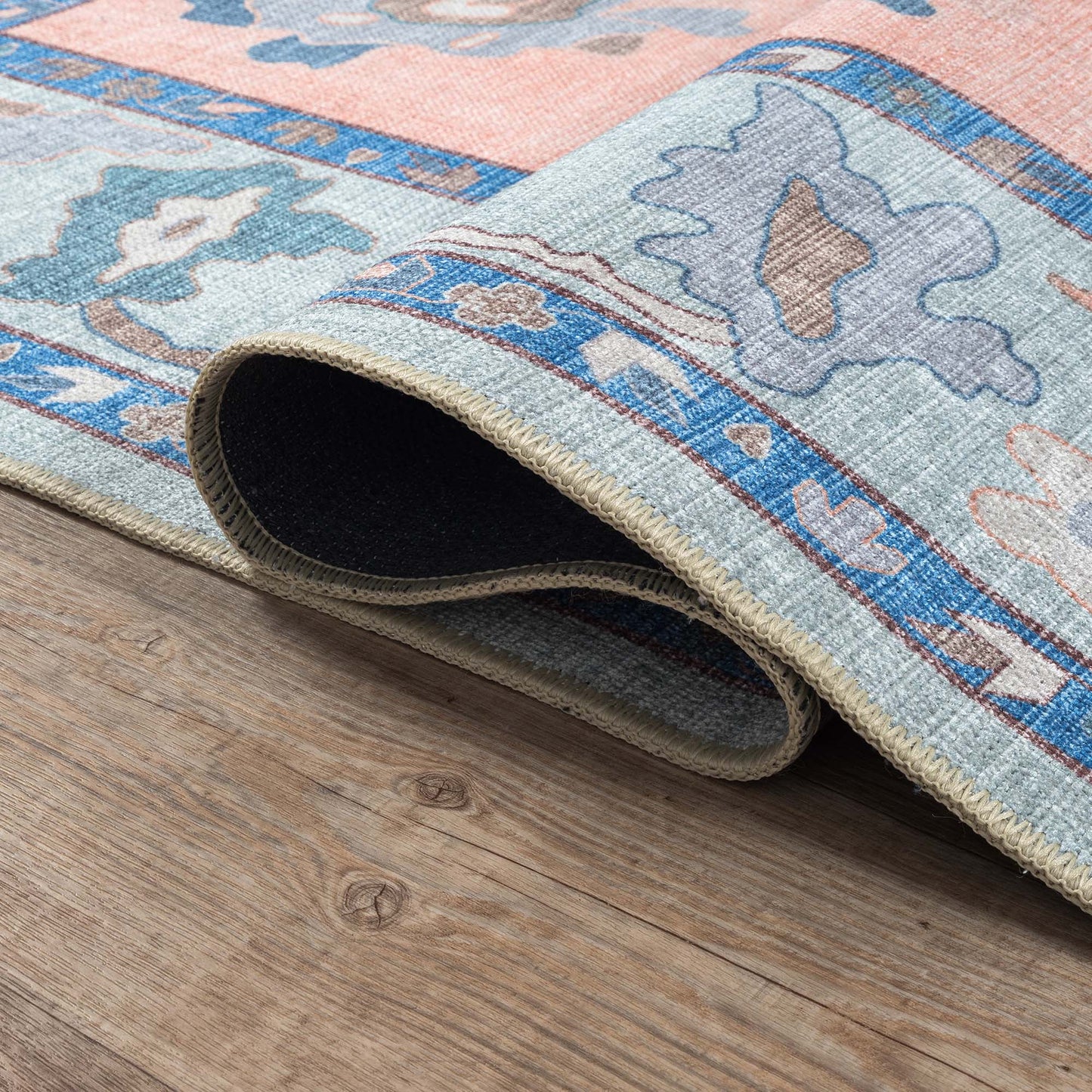 Menna Salmon Orange Blue Modern Oushak Rug