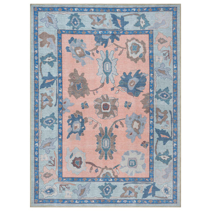 Menna Salmon Orange Blue Modern Oushak Rug