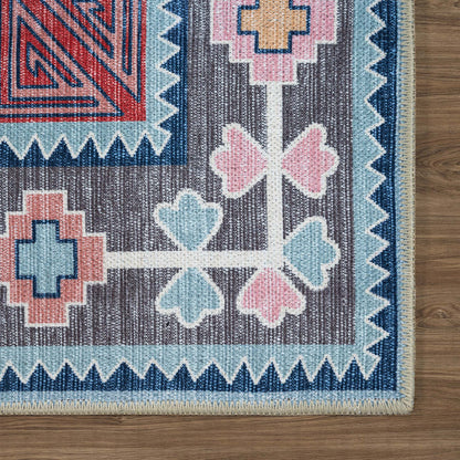 Leena Blue Colorful Aesthetic Oushak Rug