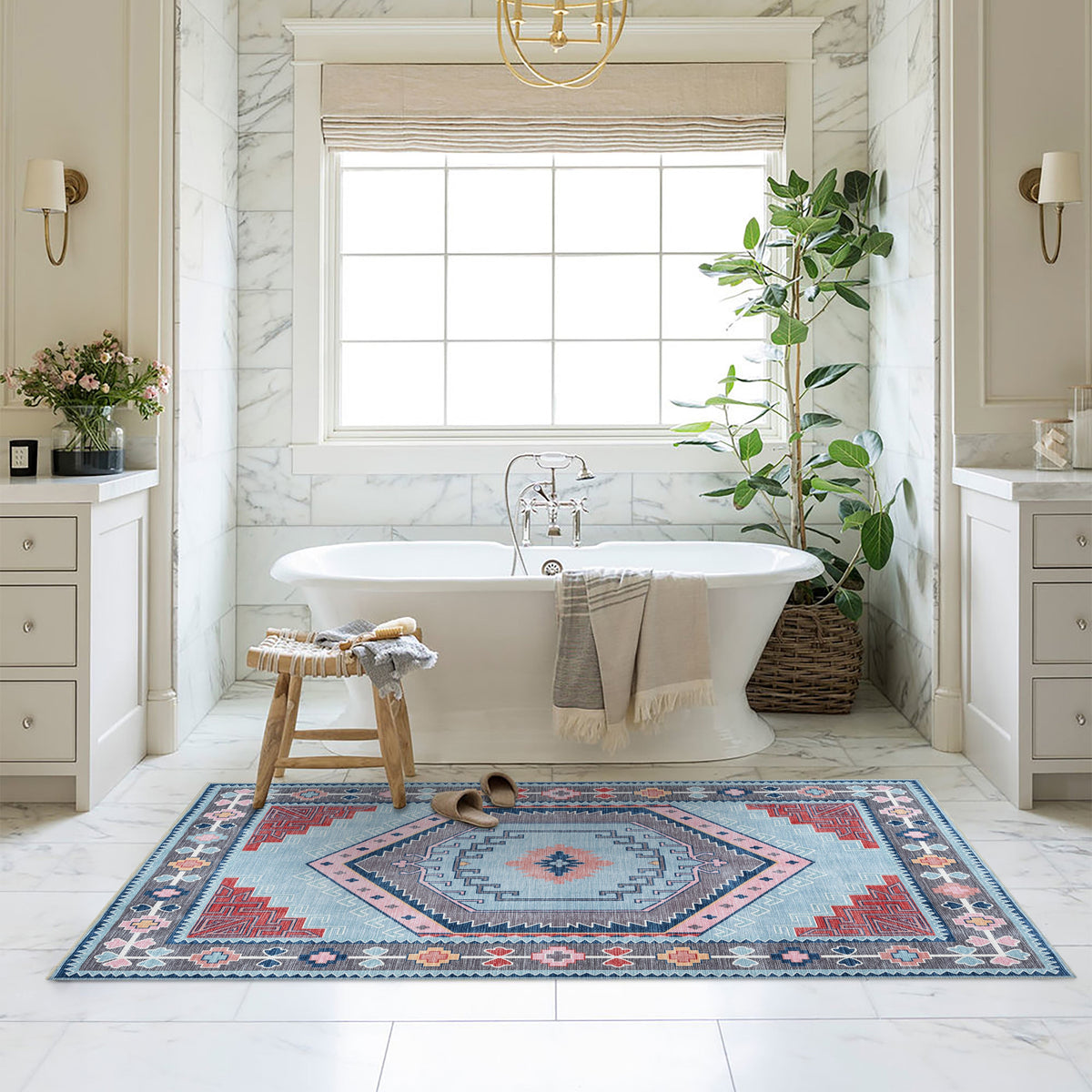Leena Blue Colorful Aesthetic Oushak Rug
