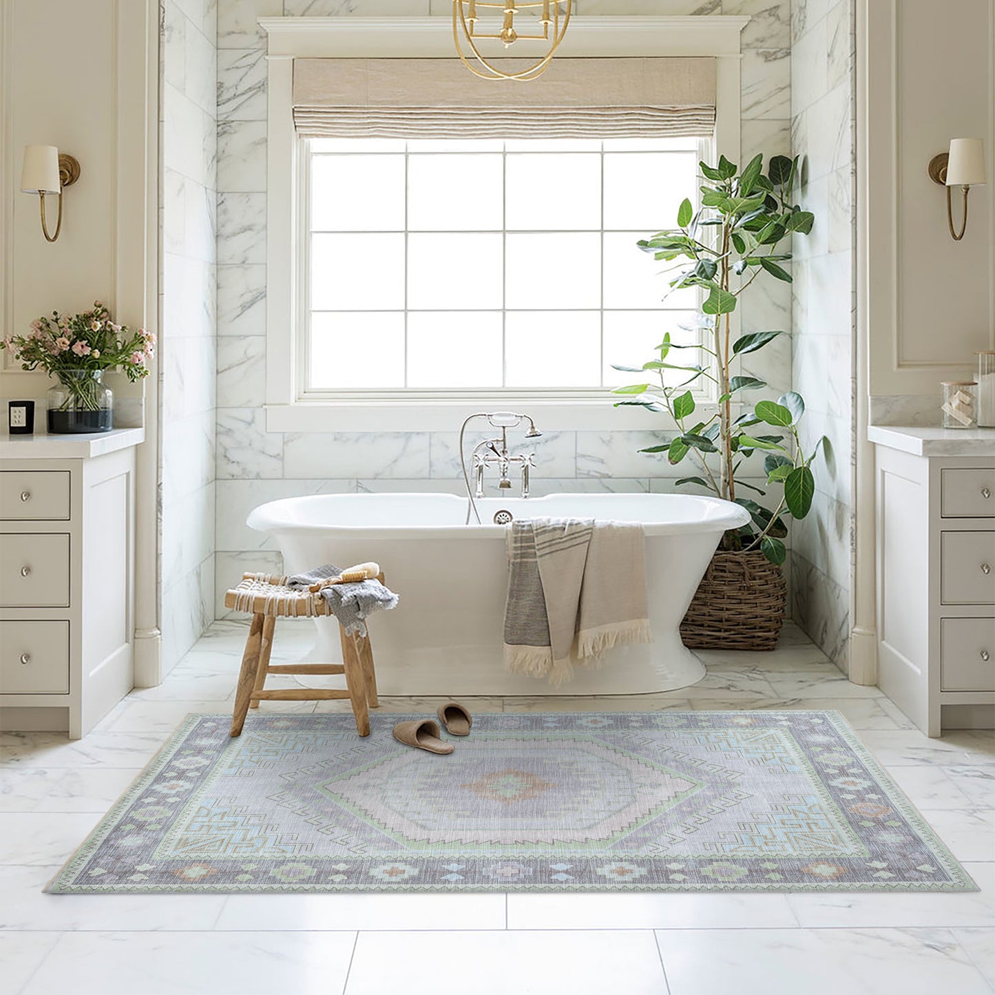 Eloise Faded Pastel Green Modern Oushak Rug