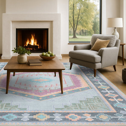 Kyra Green Pink Aesthetic Oushak Rug
