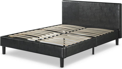 Queen Faux Leather Platform Bed Frame With Wood Slats