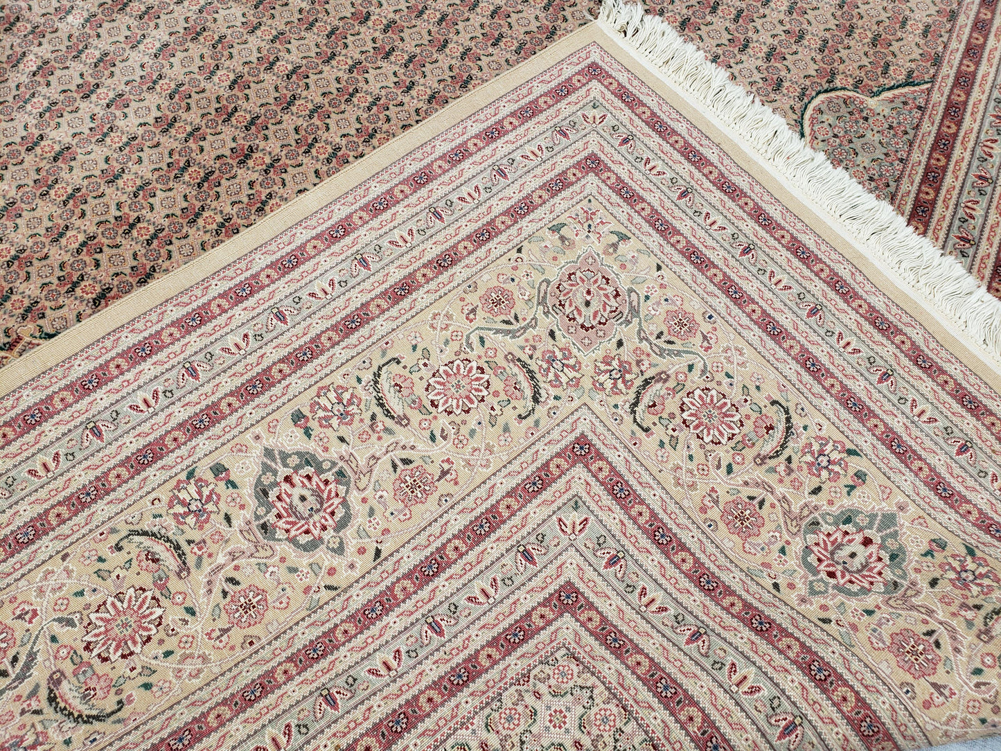 Stunning Oversized Sino Persian Oriental Rug 12x15, Hand Knotted Wool & Silk Palace Sized Carpet, Mahi Pattern, Very Fine, Peach Beige, Wow