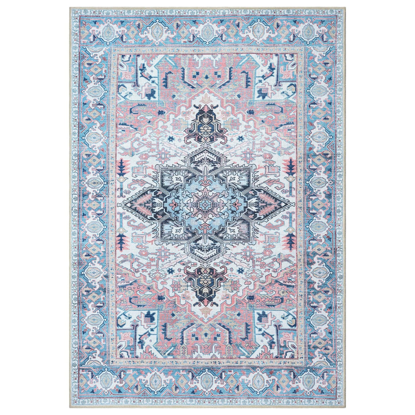 Marielle Navy Pink Heriz Modern Persian Rug