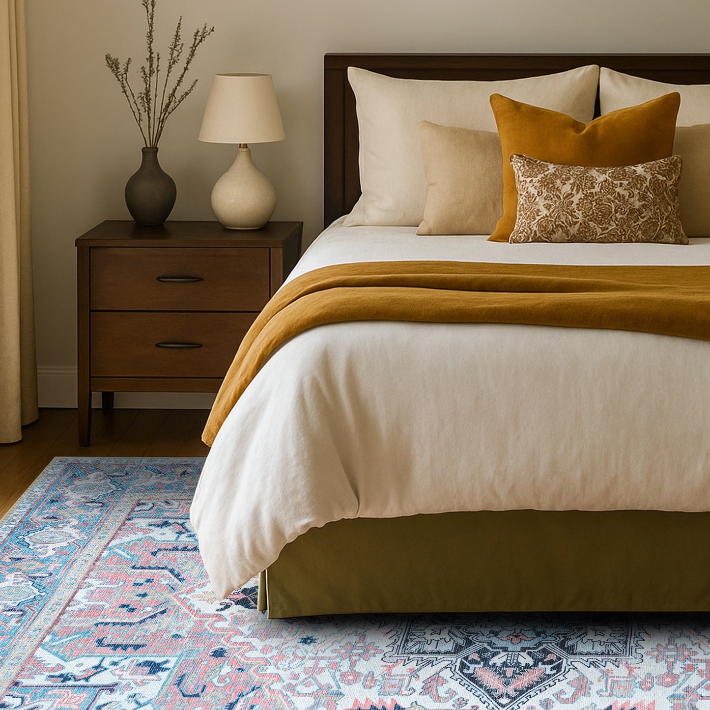 Marielle Navy Pink Heriz Modern Persian Rug