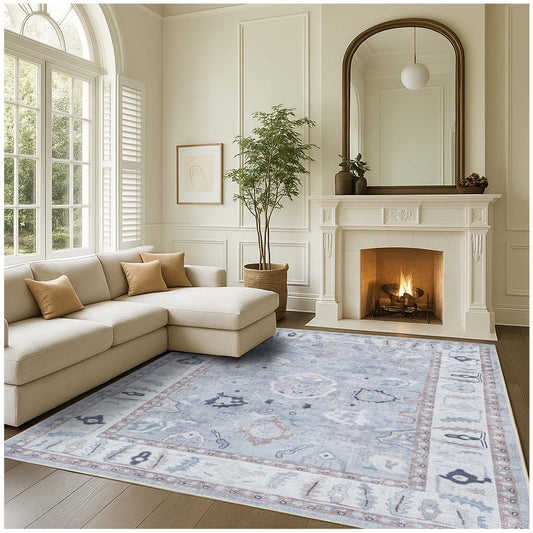 Sylvie Gray Blue Pastel Modern Oushak Rug