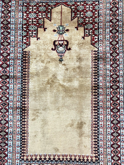 Bokhara Prayer Rug 3x5, Pakistani Turkoman Carpet, Tan, Handmade Vintage Wool Carpet
