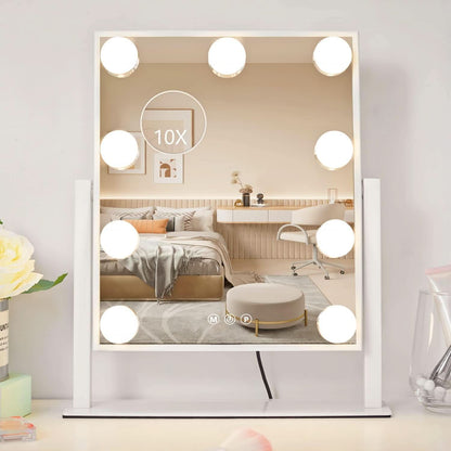 Lighted Makeup Vanity Mirror With 3 Color Modes And 10X Magnification White