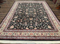 Pak Persian Rug 9x12, Floral Allover, Hand Knotted Oriental Carpet 9 x 12 ft, Black and Cream, Detailed, Wool with Silk Highlights, Vintage