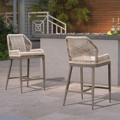 Counter Height Bar Stools Set Of 4 Woven Aluminum With Back And Arms