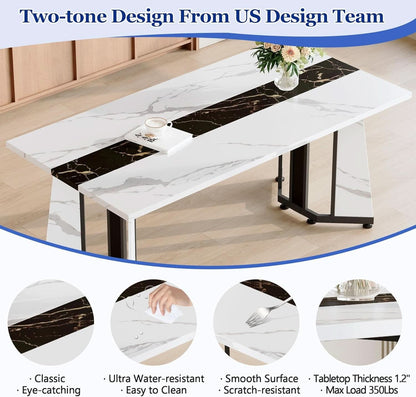 Dining Table Set For Six Seventy One Inch White Marble Top Leather Chairs