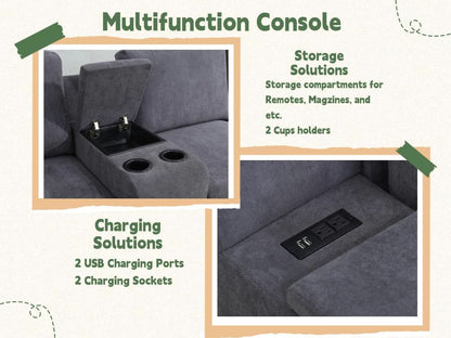 Flannel Modular Sectional Sofa With USB Ports Grey
