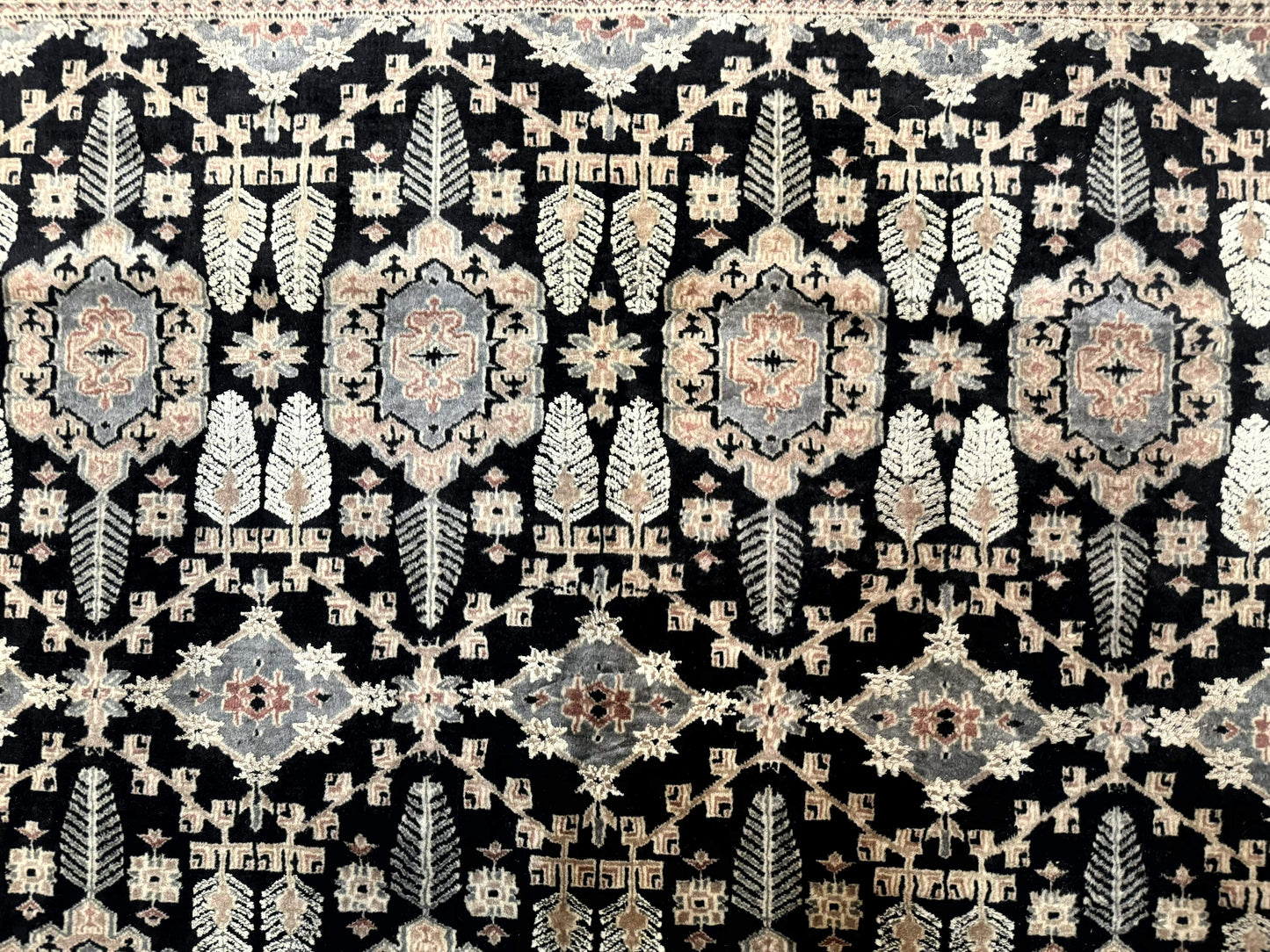 Turkoman Bokhara Rug 6x9, Pakistani Carpet, Black, Hand Knotted