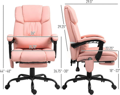 Pink Massage Office Chair With 6 Vibration Points Footrest