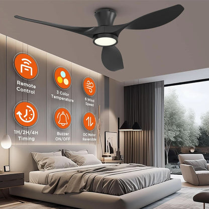 52 Inch Black Ceiling Fan With Integrated Led Lighting