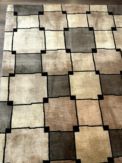 Tibetan Wool Rug 5x8, Contemporary Modern Carpet, Abstract Design, Soft Thick Pile, Pair B