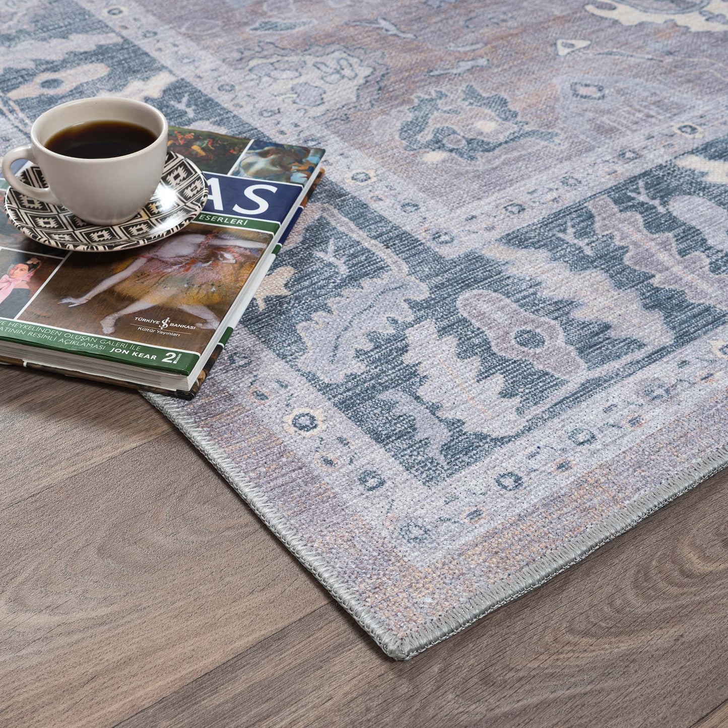 Ruya Gray Blue Modern Oushak Rug