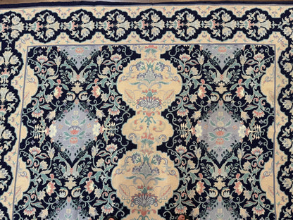 Needlepoint Rug 6x9, Ivory and Navy Blue