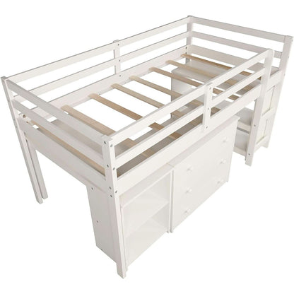 Twin Loft Bed With Rolling Desk And Storage For Small Rooms