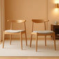Beige Fabric Dining Chairs With Oak Finish 2 Pack Set