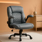 Gray PU Leather Office Chair With Ergonomic Back Support