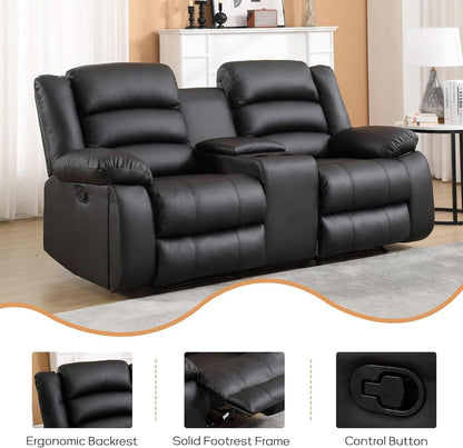 Black Faux Leather Manual Recliner Sofa Set With Loveseat