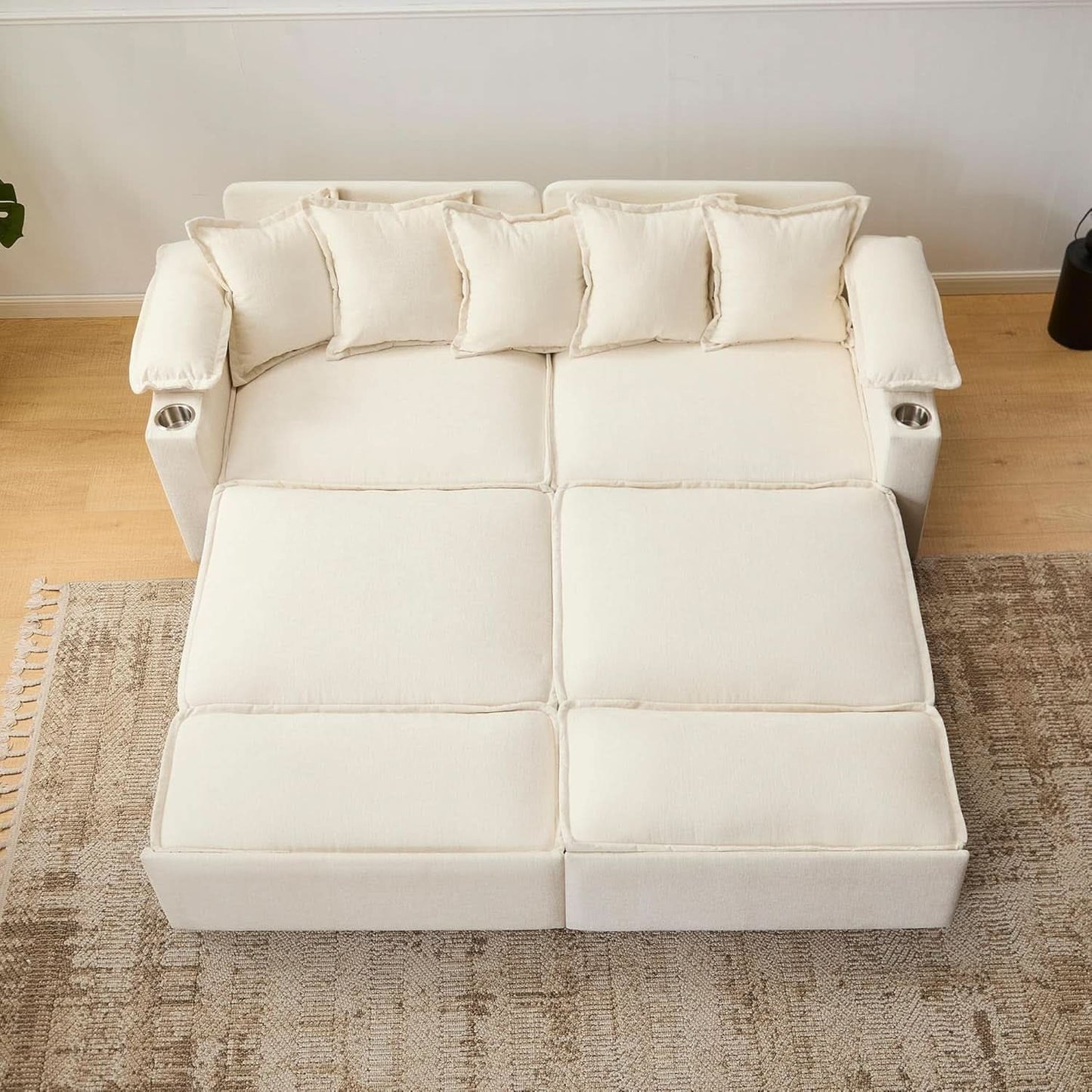 King Size Beige Ultra Luxurious Sleeper Sofa USB Ports Pro