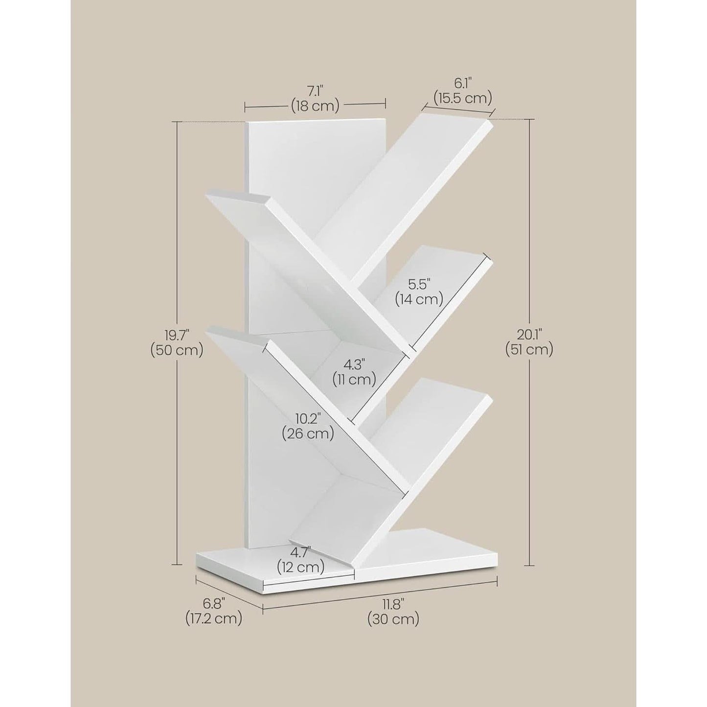 Cloud White Tree Bookshelf Five Tier Corner Shelf Unit