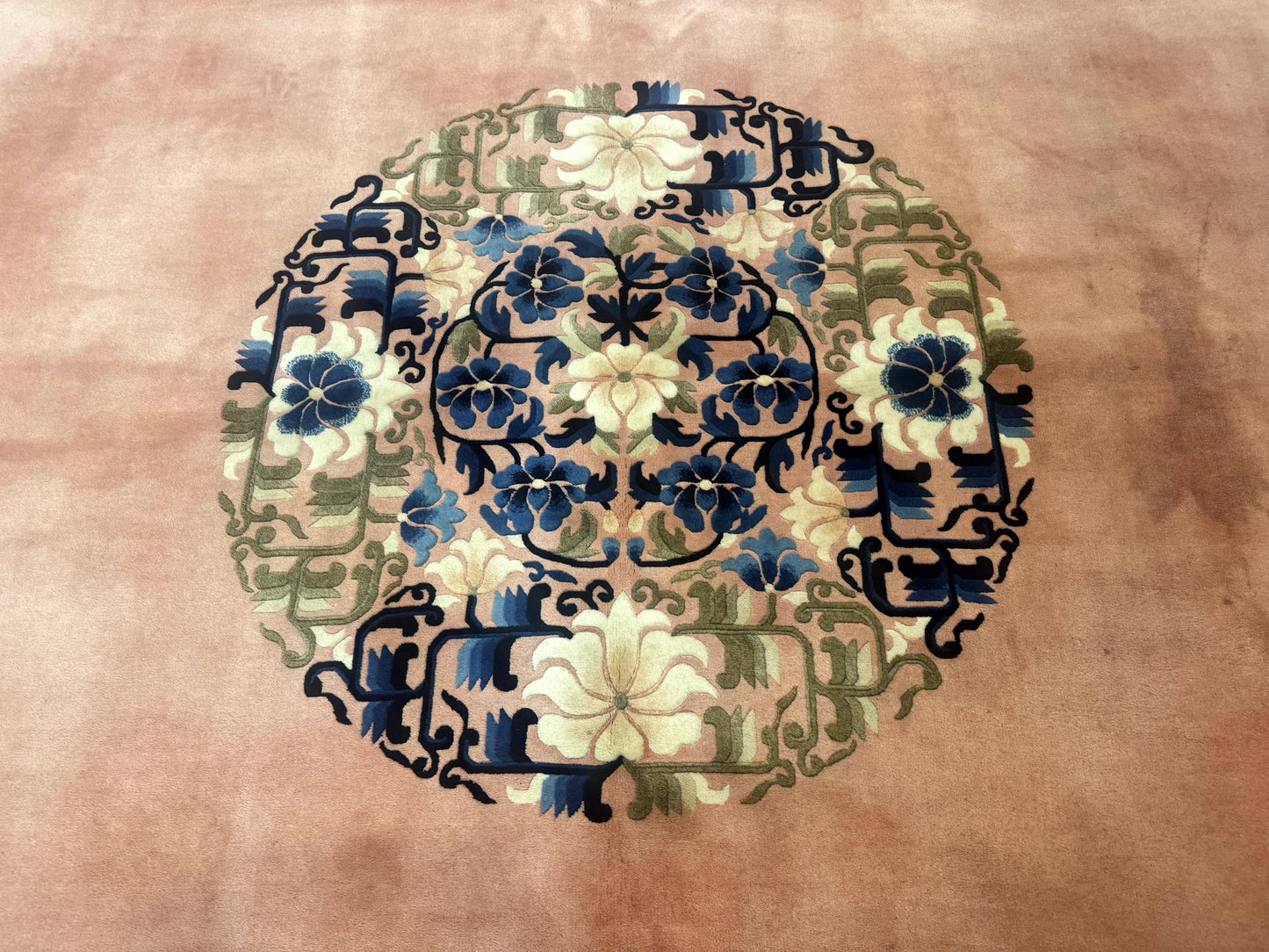 Chinese Wool Rug 11x18, Palace Sized Chinese Carpet, Peking Rug, Peach and Blue, Open Field, Simple Design, Art Deco Rug, Large Handmade Rug
