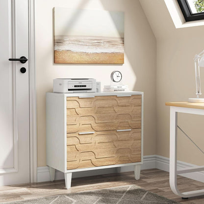 Two Drawer Lateral File Cabinet For A4 Letter And Legal Size Documents White And Walnut Printer Stand