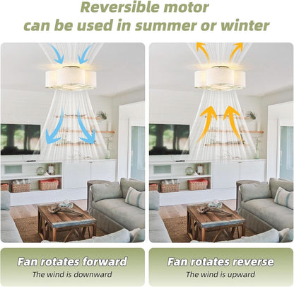 20 Inch Boho White Ceiling Fan With Light Remote Flush Mount